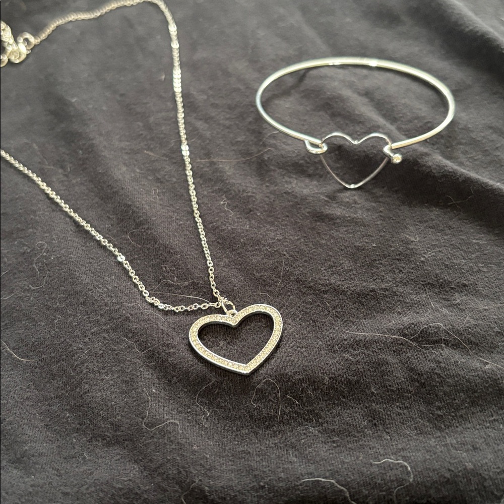 Silver Heart Pendant Necklace and bracelet